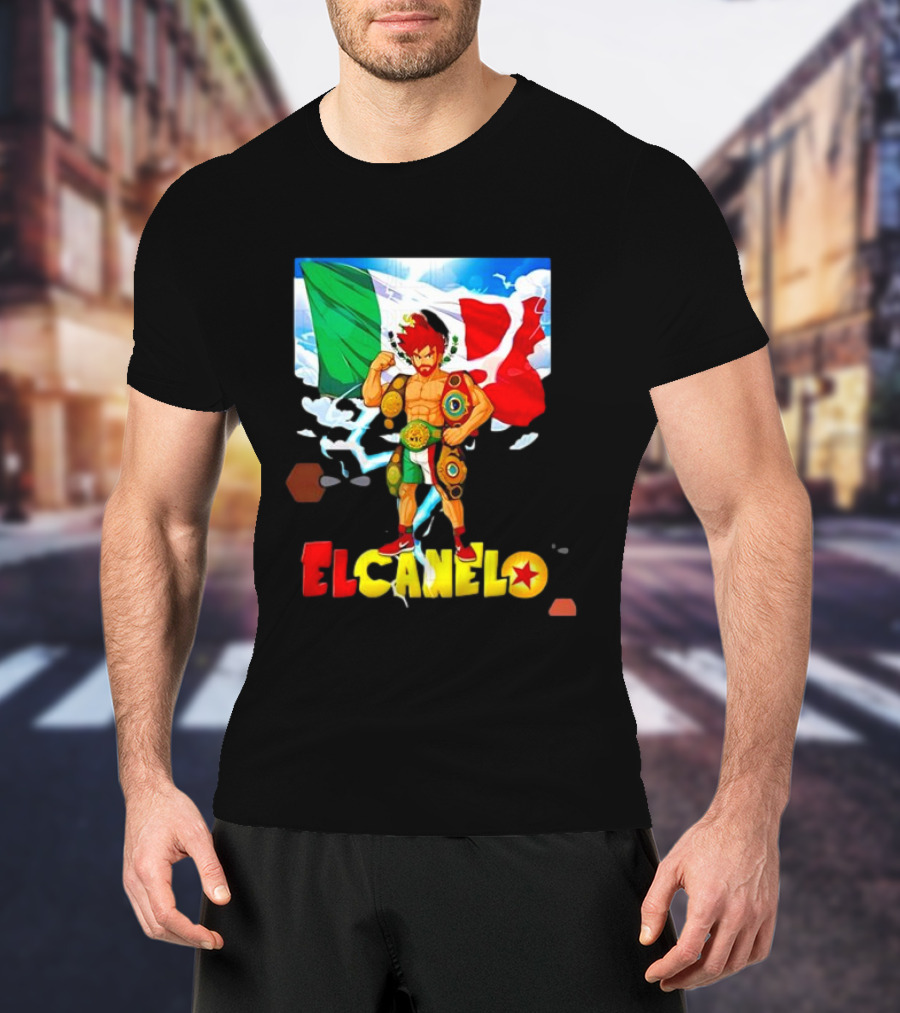 El Canelo Dragon Ball Anime Goku Mexican Flag Boxer Championship Belts T-Shirt