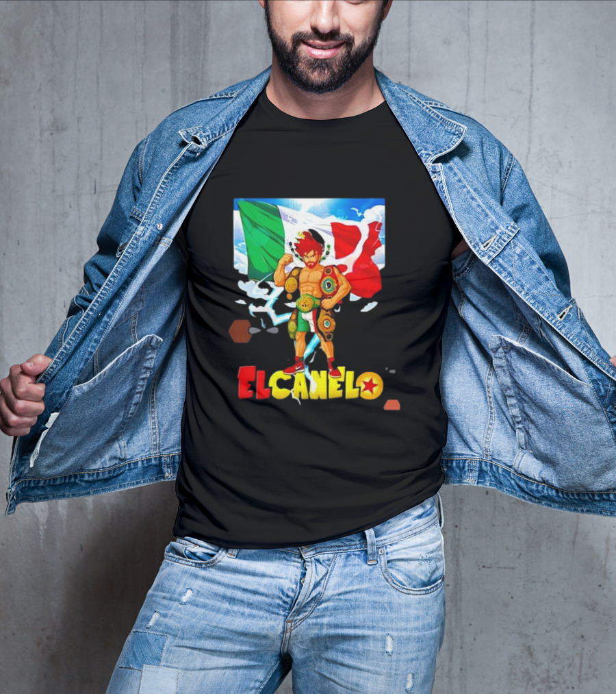 El Canelo Dragon Ball Anime Goku Mexican Flag Boxer Championship Belts T-Shirt