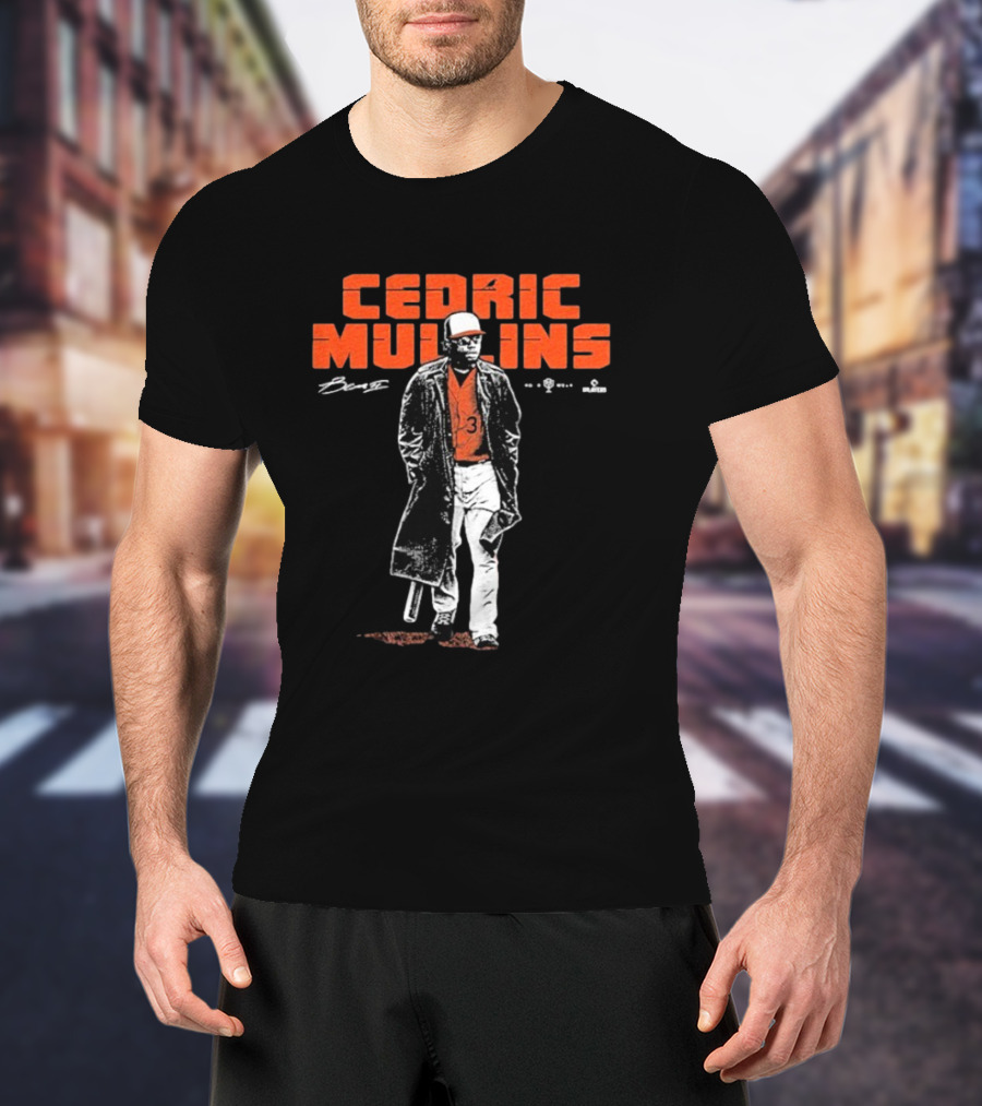 Cedric Mullins Baseball Player Number 31 Walking In Coat With Bat T-Shirt