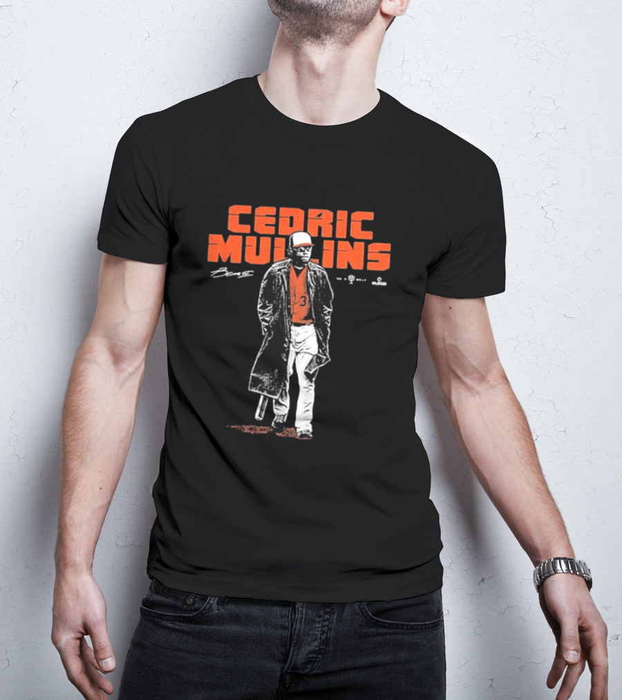 Cedric Mullins Baseball Player Number 31 Walking In Coat With Bat T-Shirt