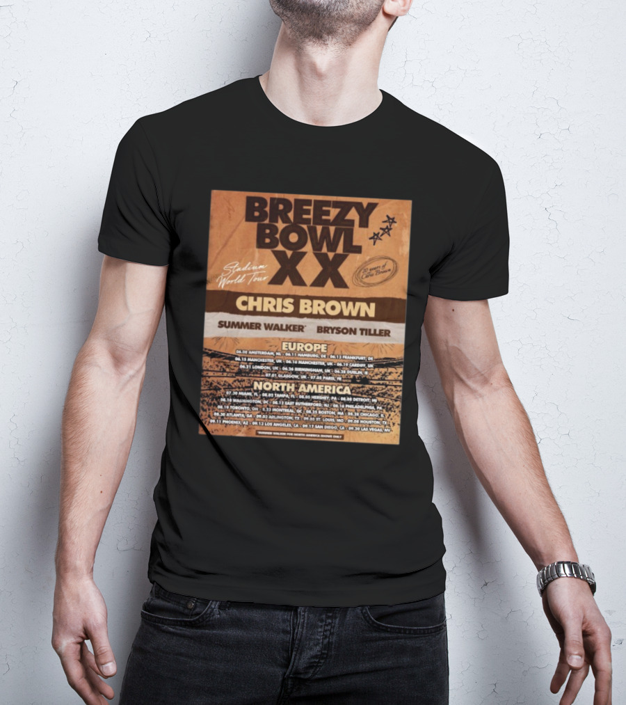 Breezy Bowl XX Stadium World Tour 2025 Chris Brown Summer Walker Bryson Tiller Europe North America Dates T-Shirt