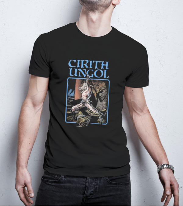 Cirith Ungol Fantasy Warrior And Dragon Battle T-Shirt