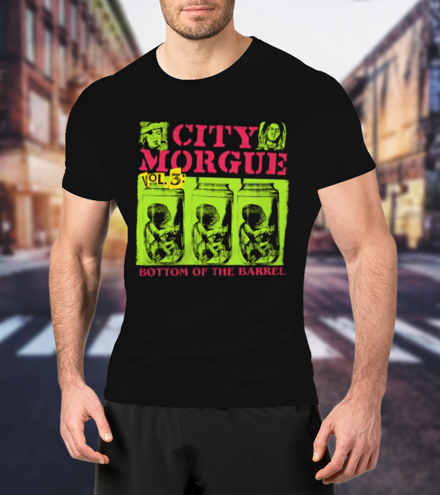 City Morgue Bottom Of The Barrel Green Neon Skeleton Illustrations T-Shirt