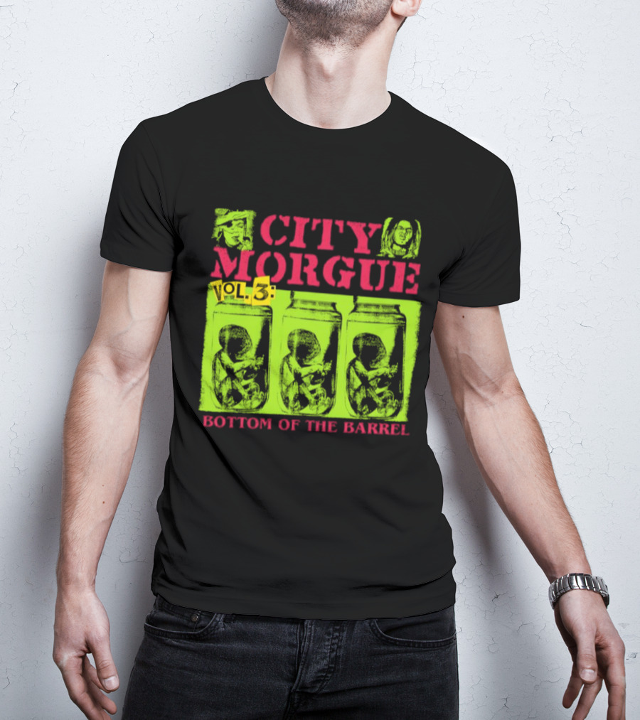 City Morgue Bottom Of The Barrel Green Neon Skeleton Illustrations T-Shirt