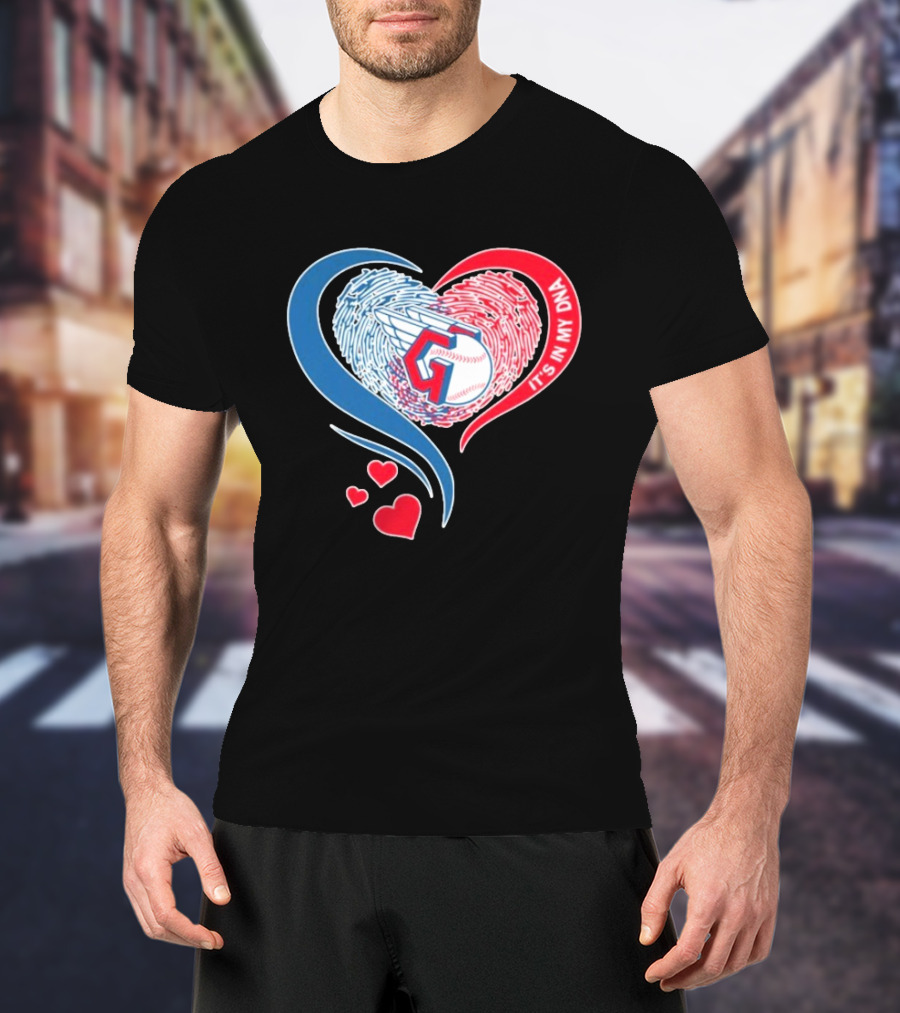Cleveland Guardians It's In My DNA Heart Baseball Fingerprint T-Shirt