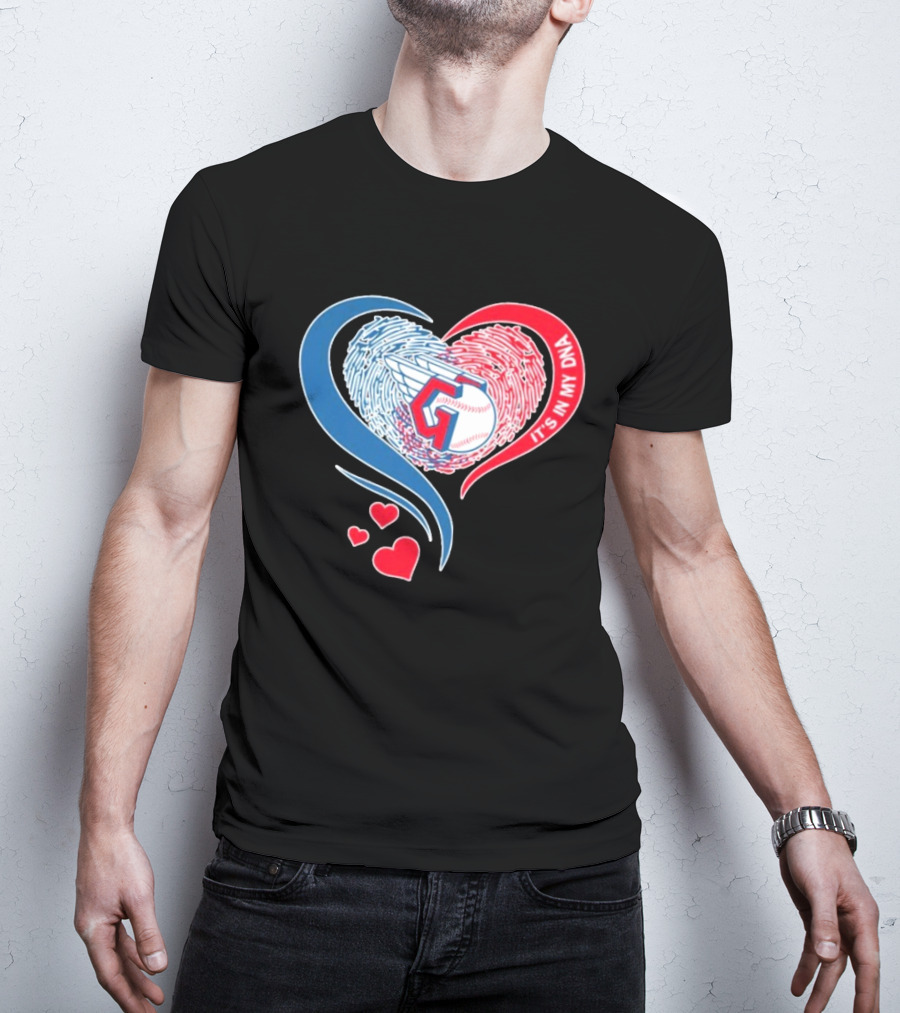 Cleveland Guardians It's In My DNA Heart Baseball Fingerprint T-Shirt