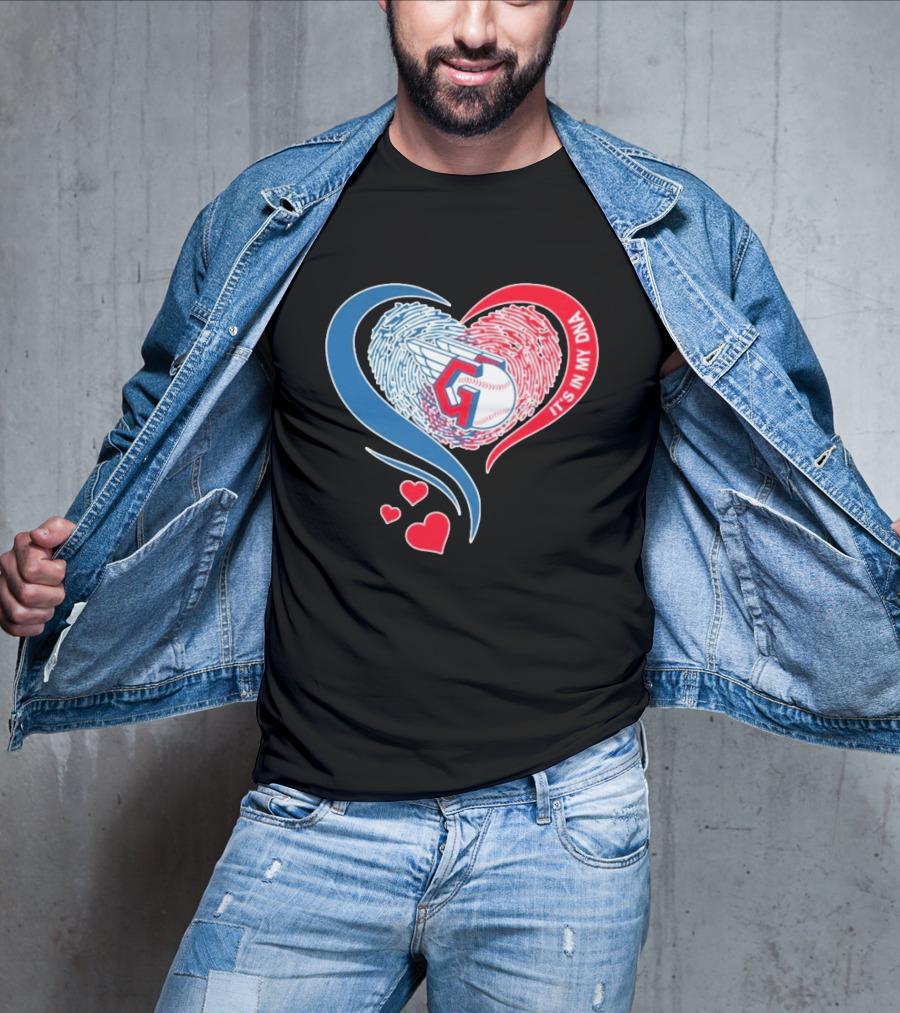 Cleveland Guardians It's In My DNA Heart Baseball Fingerprint T-Shirt
