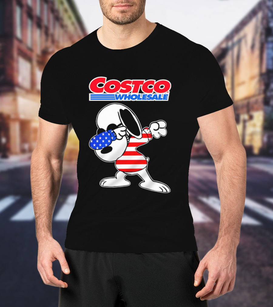 Costco Wholesale Snoopy Dabbing American Flag Stripes And Stars T-Shirt