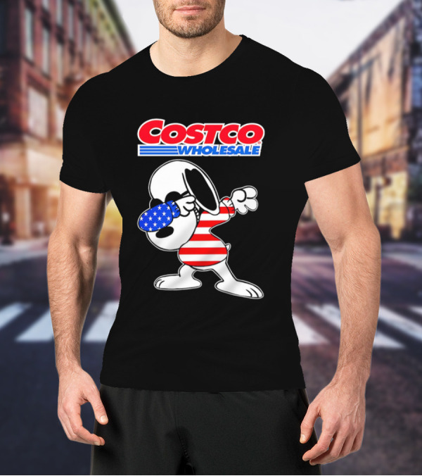 Costco Wholesale Snoopy Dabbing American Flag Stripes And Stars T-Shirt
