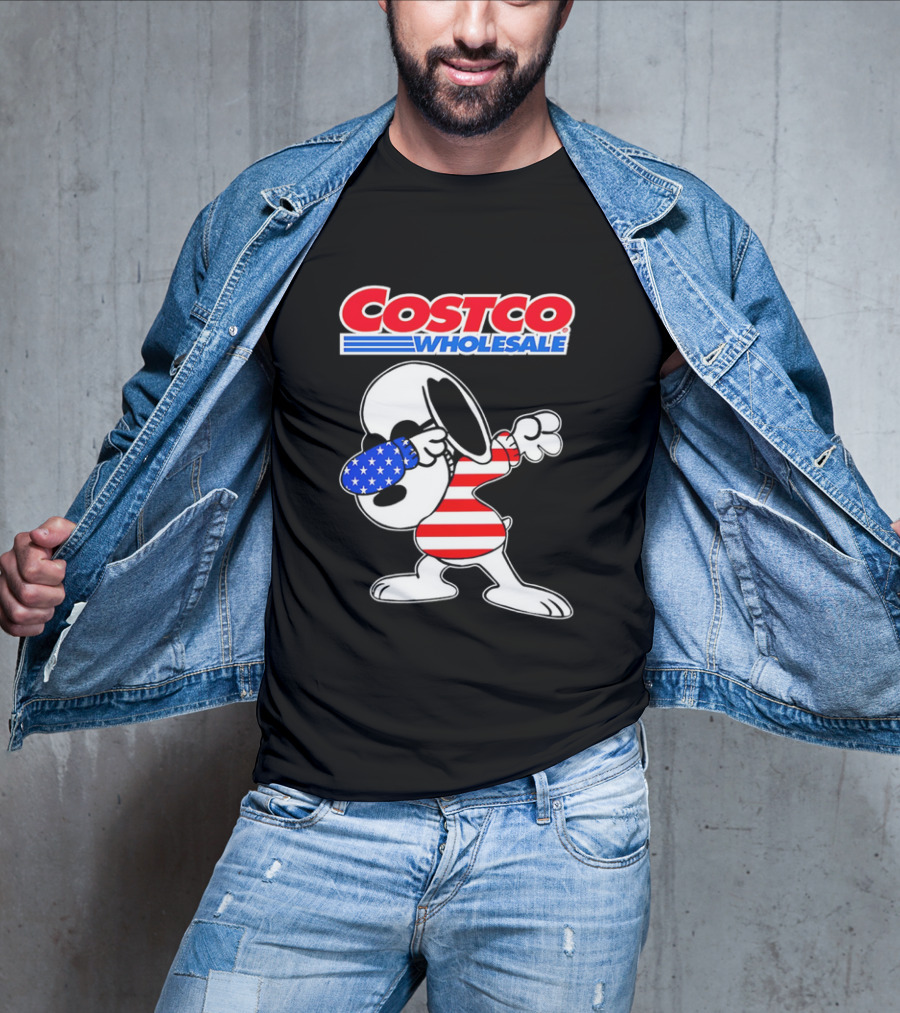 Costco Wholesale Snoopy Dabbing American Flag Stripes And Stars T-Shirt