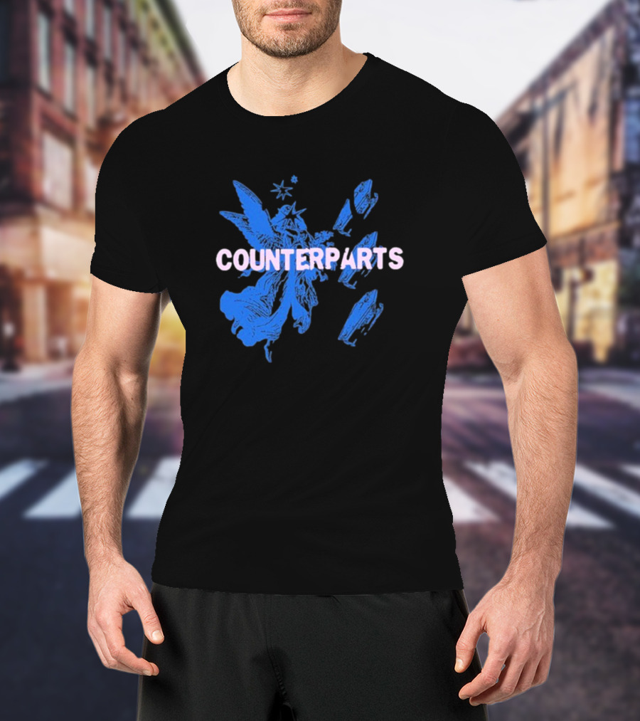 Counterparts Angel Eulogy Blue Angelic Figure With Pink Typography T-Shirt