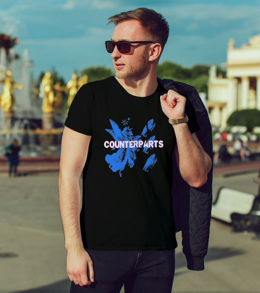 Counterparts Angel Eulogy Blue Angelic Figure With Pink Typography T-Shirt