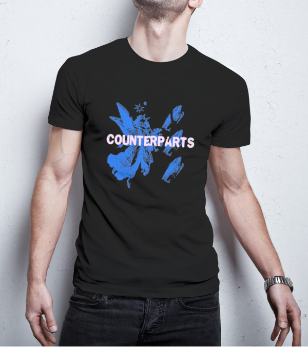 Counterparts Angel Eulogy Blue Angelic Figure With Pink Typography T-Shirt