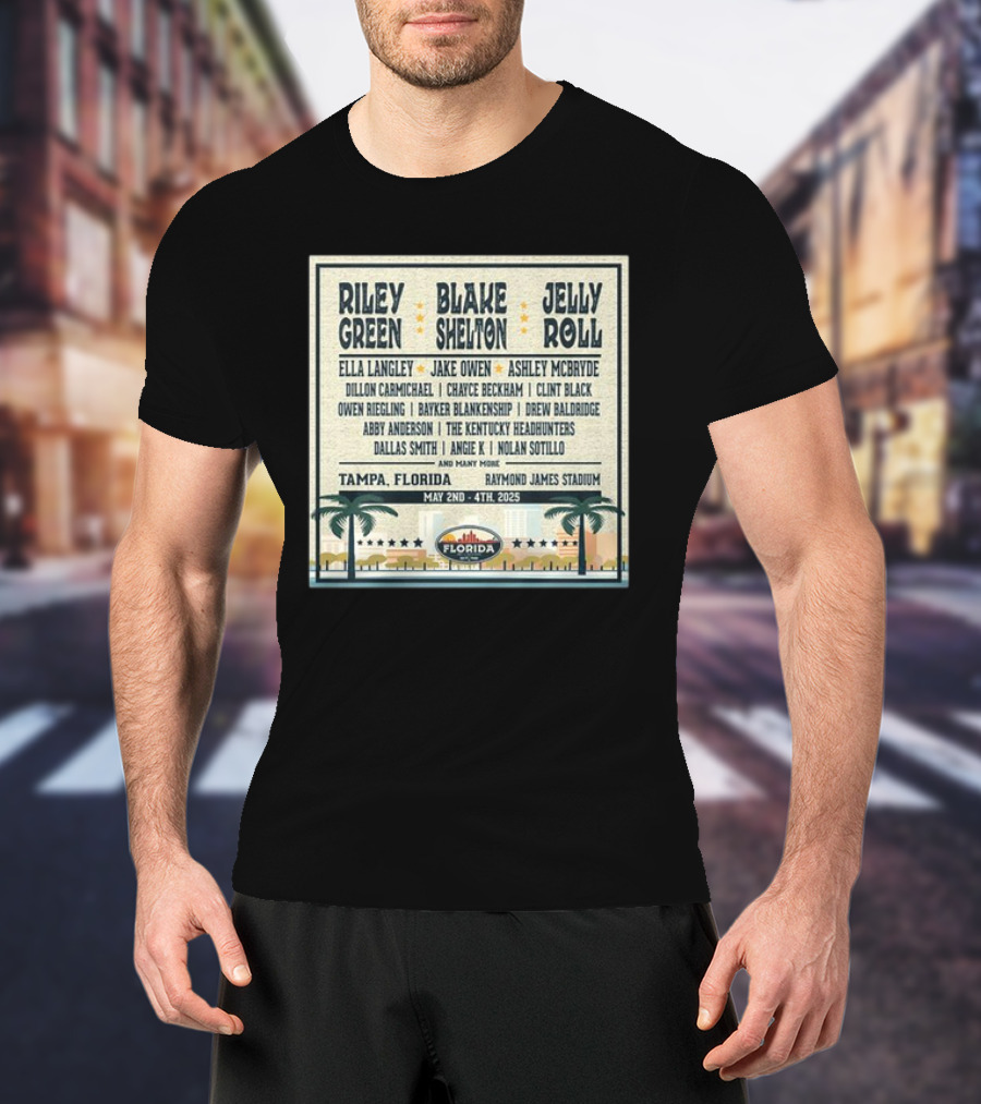 Country Thunder Florida Music Festival 2025 Tampa Lineup Blake Shelton Jelly Roll Raymond James Stadium May 2nd To 4th T-Shirt