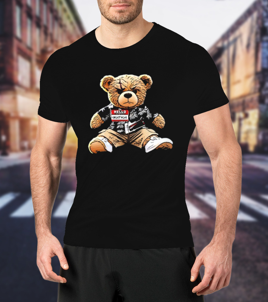 Hello Creasy Bear Fundraiser Hawaiian Theme With Name Tag T-Shirt