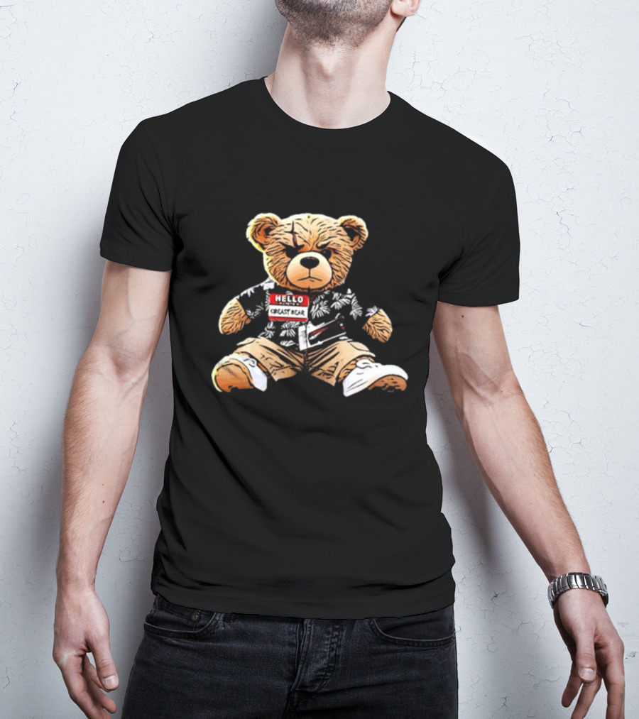 Hello Creasy Bear Fundraiser Hawaiian Theme With Name Tag T-Shirt