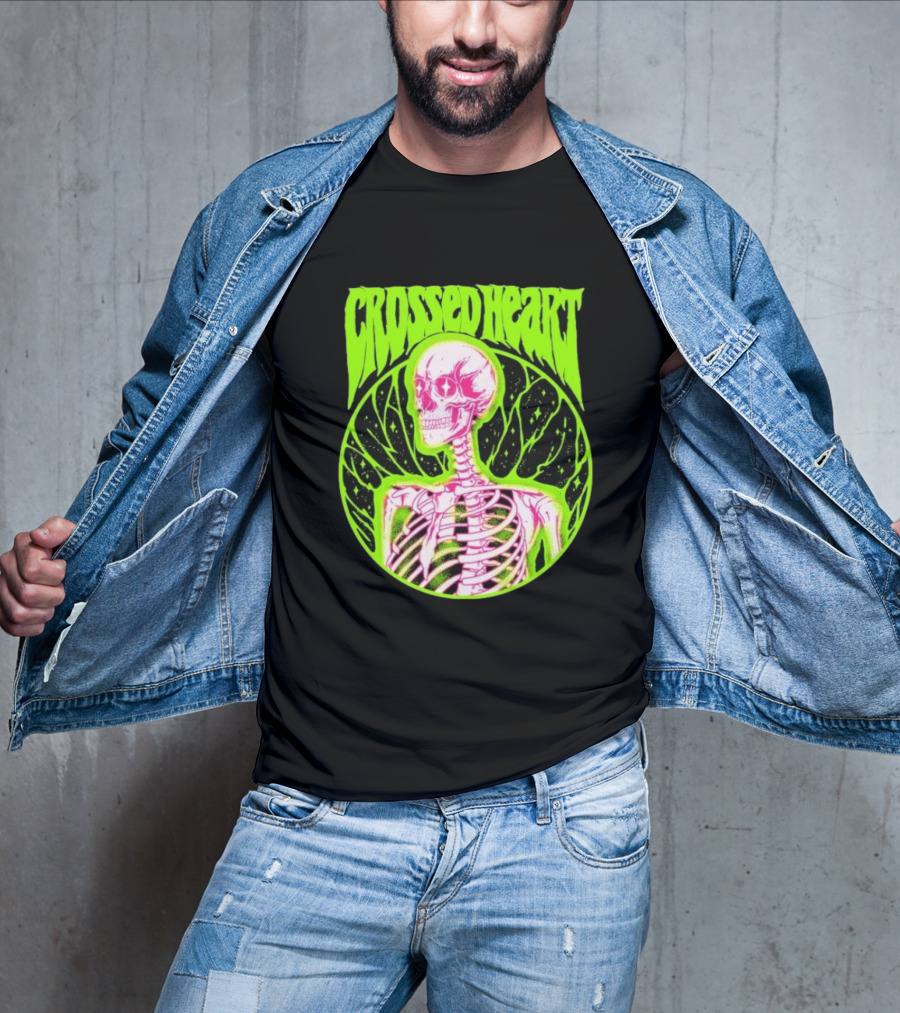 Crossed Heart Skeleton Neon Illustration T-Shirt