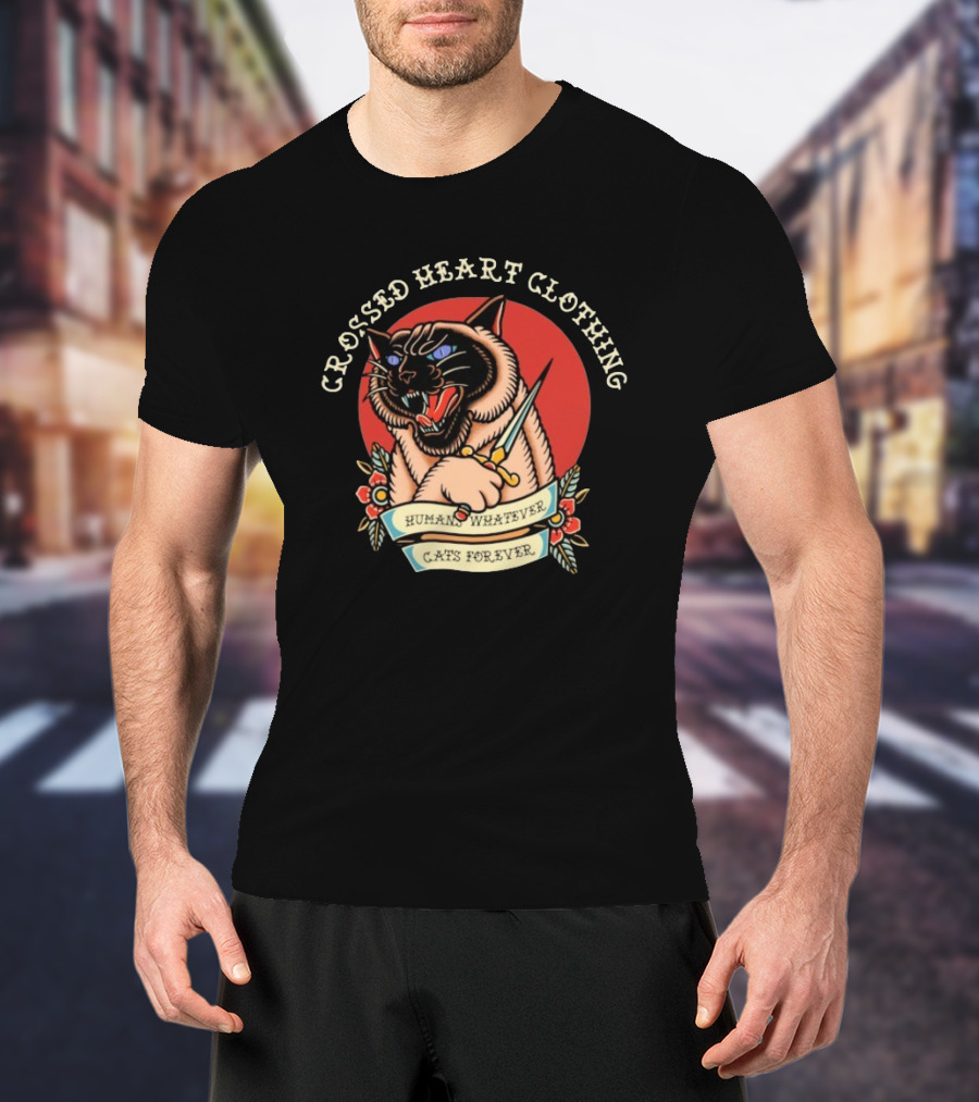 Crossed Heart Clothing Human Whatever Cats Forever Knife T-Shirt
