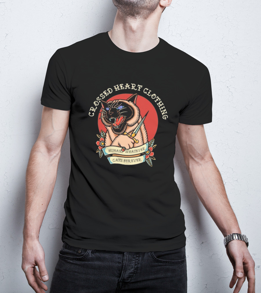 Crossed Heart Clothing Human Whatever Cats Forever Knife T-Shirt