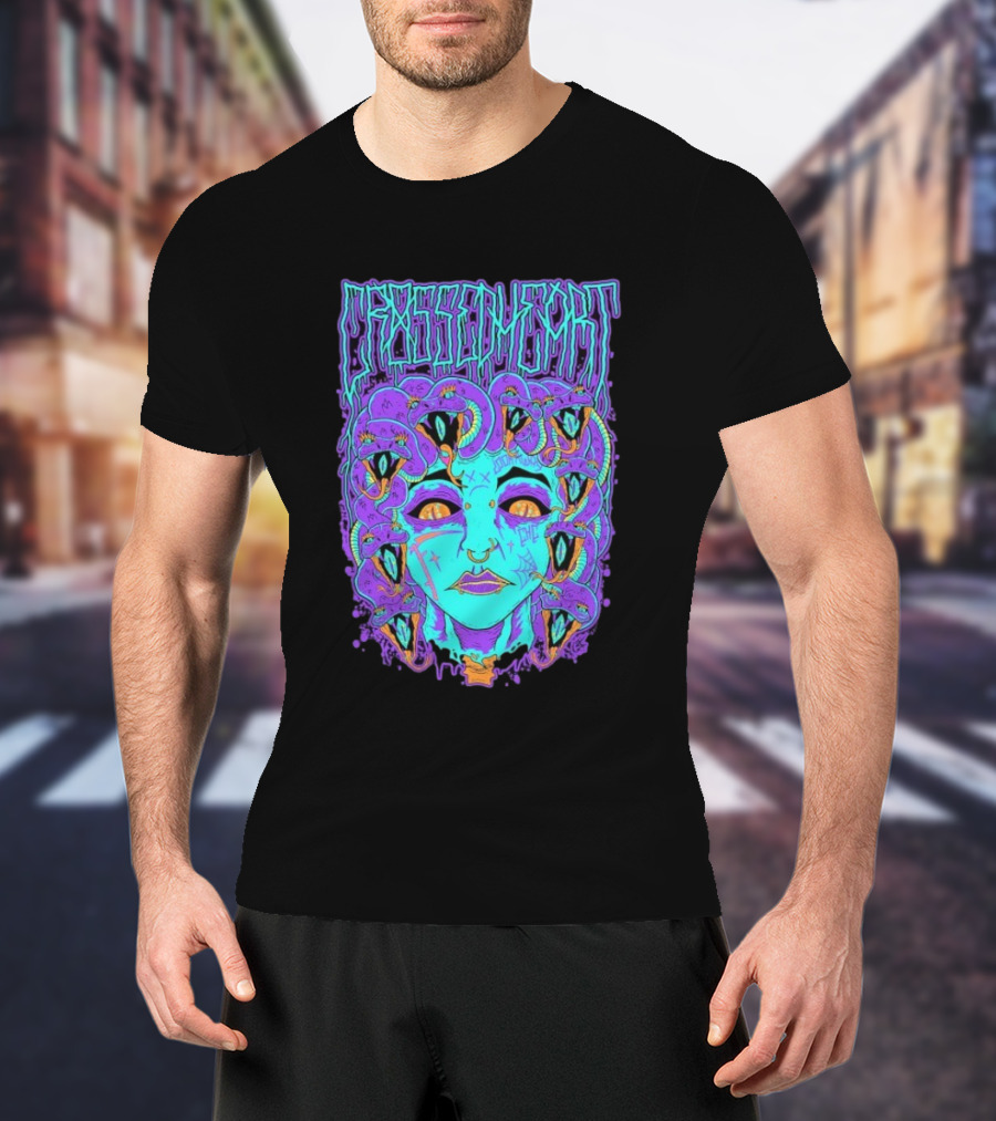 Crossed Heart Neon Medusa Snakes T-Shirt