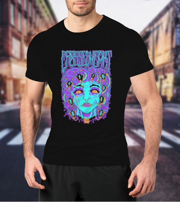 Crossed Heart Neon Medusa Snakes T-Shirt