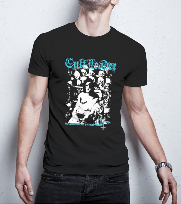 Cult Leader Hollowed Out By Pain Distorted Portrait With Inverted Cross Symbol T-Shirt