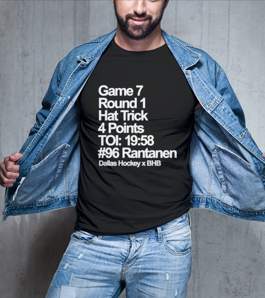 Dallas Hockey Game 7 Round 1 Hat Trick 4 Points TOI 19:58 #96 Rantanen T-Shirt