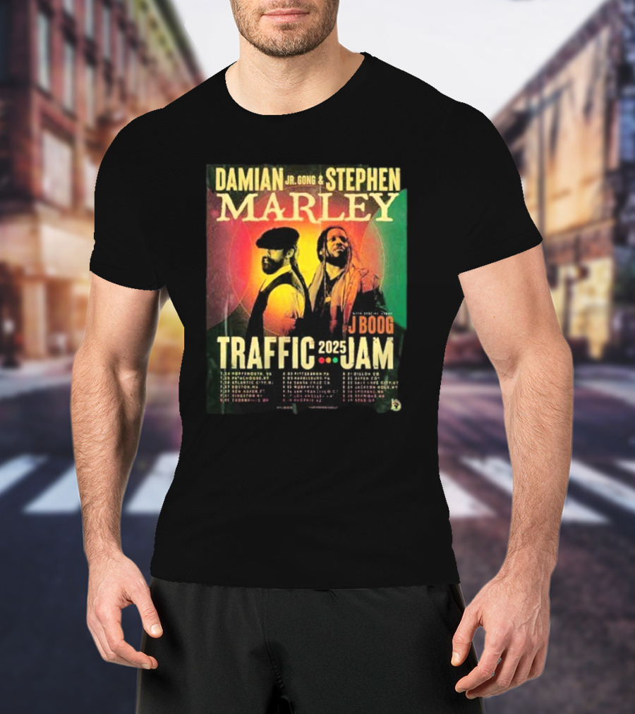 Damian Jr. Gong Marley Stephen Marley Traffic Jam 2025 J Boog Tour Dates T-Shirt