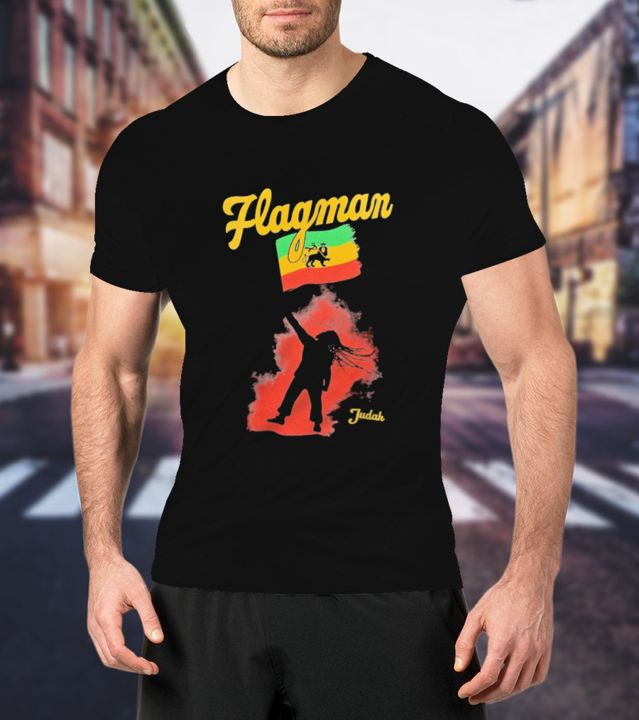 Damian Marley Flagman Judah Reggae Silhouette Red Map Background T-Shirt