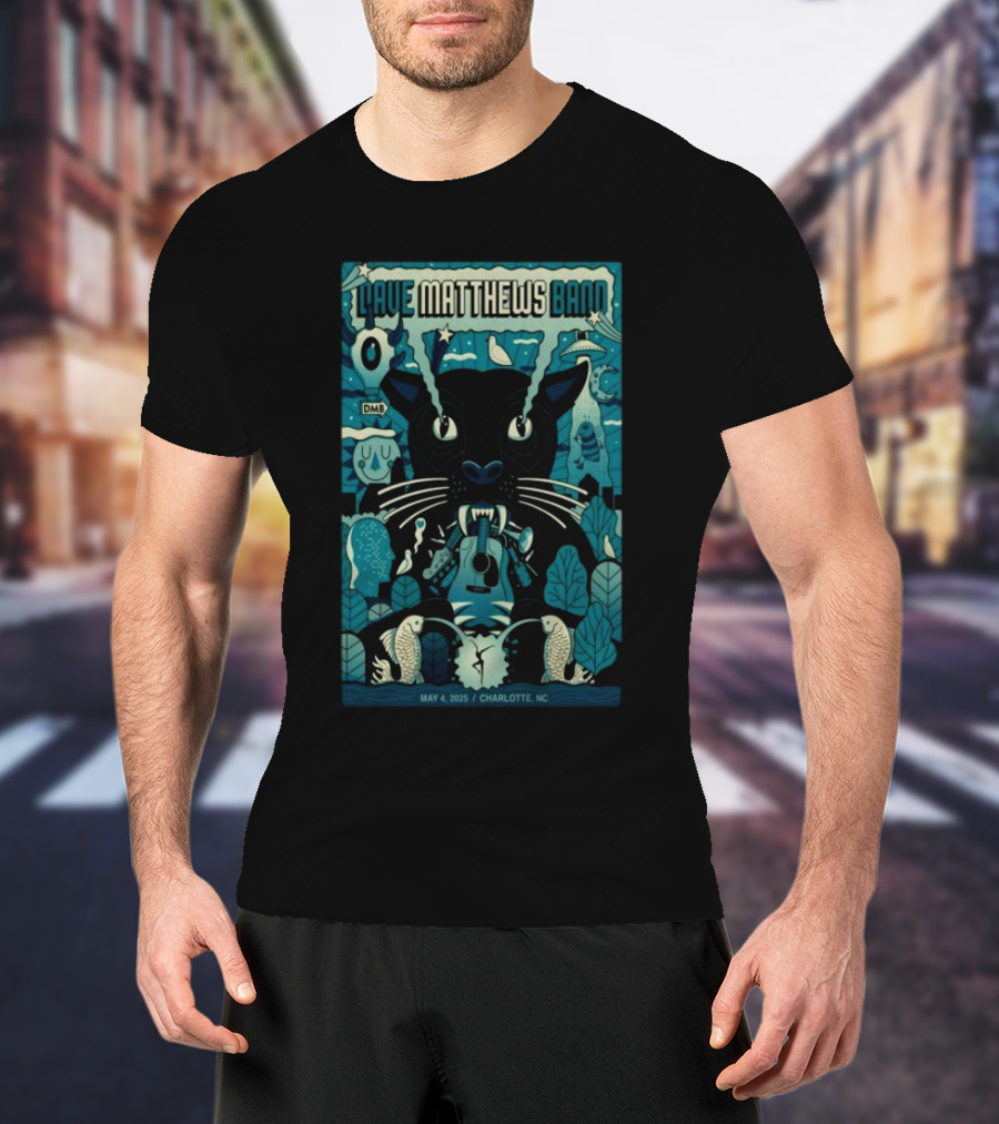 Dave Matthews Band Show May 4 2025 Charlotte NC Cat And Guitar Imagery T-Shirt