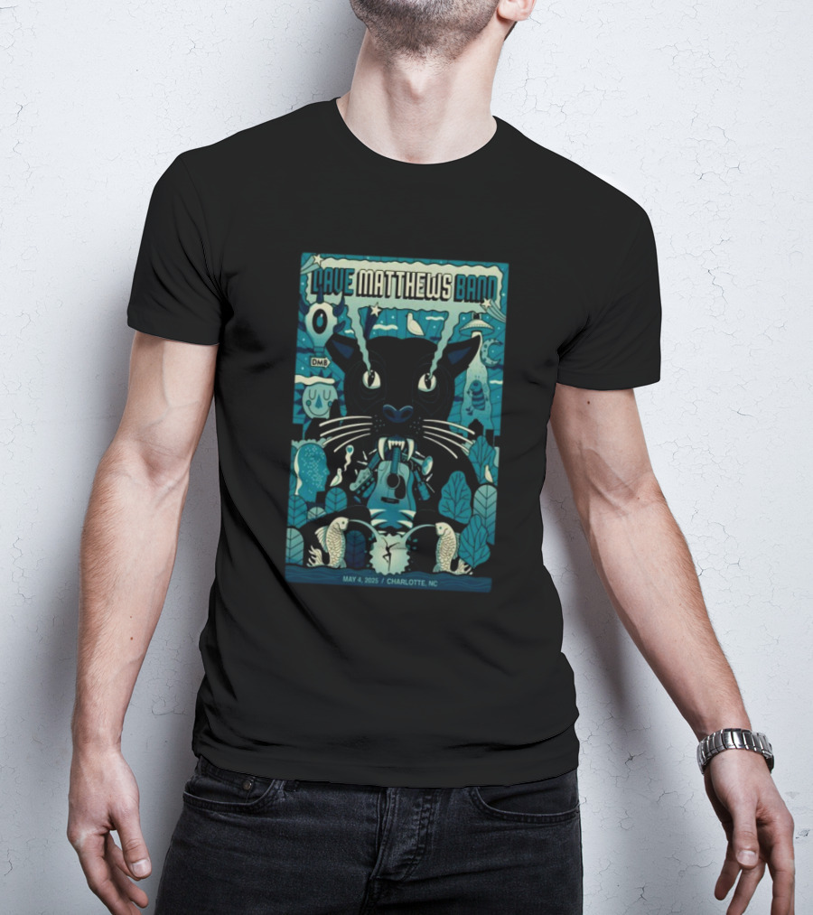 Dave Matthews Band Show May 4 2025 Charlotte NC Cat And Guitar Imagery T-Shirt