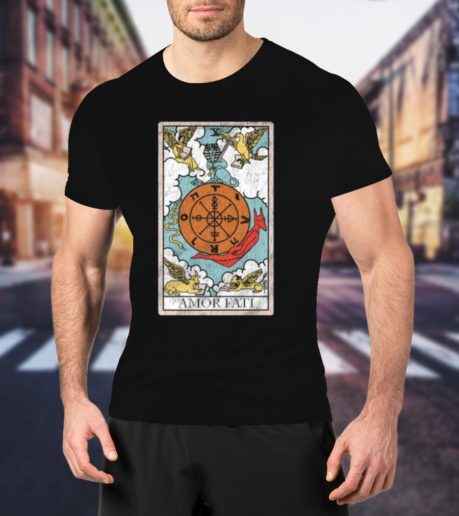 Destiny Unveiled Black Amor Fati Tarot Wheel Of Fortune T-Shirt