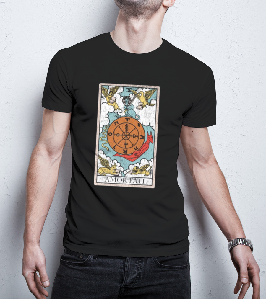 Destiny Unveiled Black Amor Fati Tarot Wheel Of Fortune T-Shirt