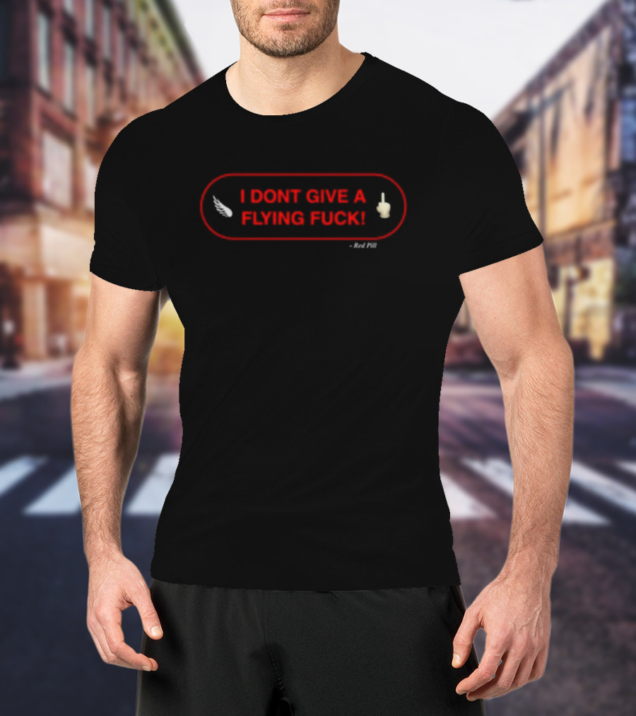 I DON'T GIVE A FLYING FUCK Red Oval With White Feather And Middle Finger T-Shirt