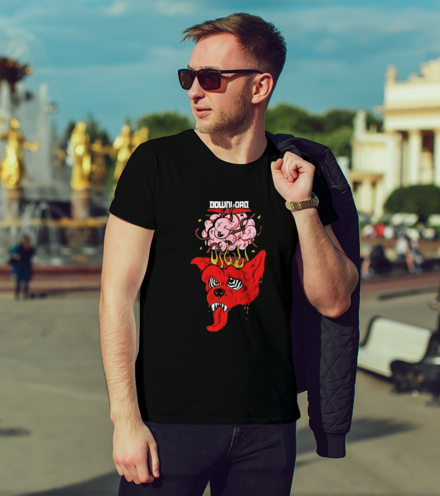 Download Festival Brain Explosion Red Dog Flames Quirky Cartoon Style T-Shirt