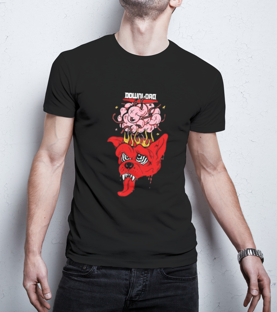 Download Festival Brain Explosion Red Dog Flames Quirky Cartoon Style T-Shirt