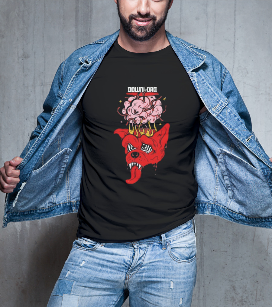 Download Festival Brain Explosion Red Dog Flames Quirky Cartoon Style T-Shirt