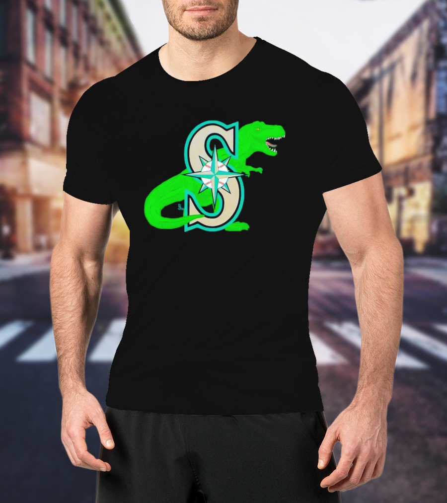 Seattle Mariners Dinosaur Baseball Team Emblem T-Shirt
