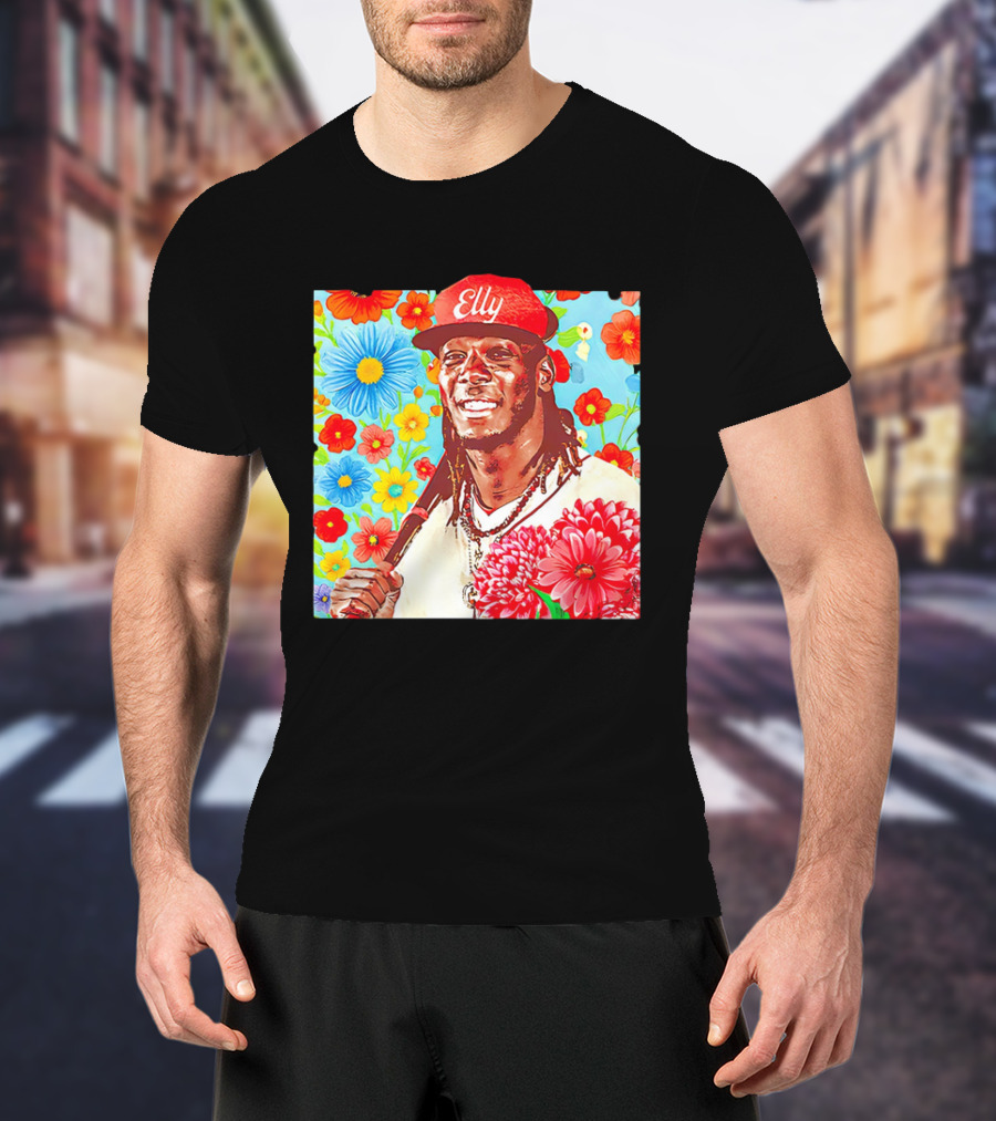 Elly De La Cruz Cincinnati Reds Floral Baseball Imagery T-Shirt