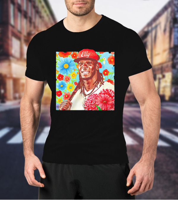 Elly De La Cruz Cincinnati Reds Floral Baseball Imagery T-Shirt