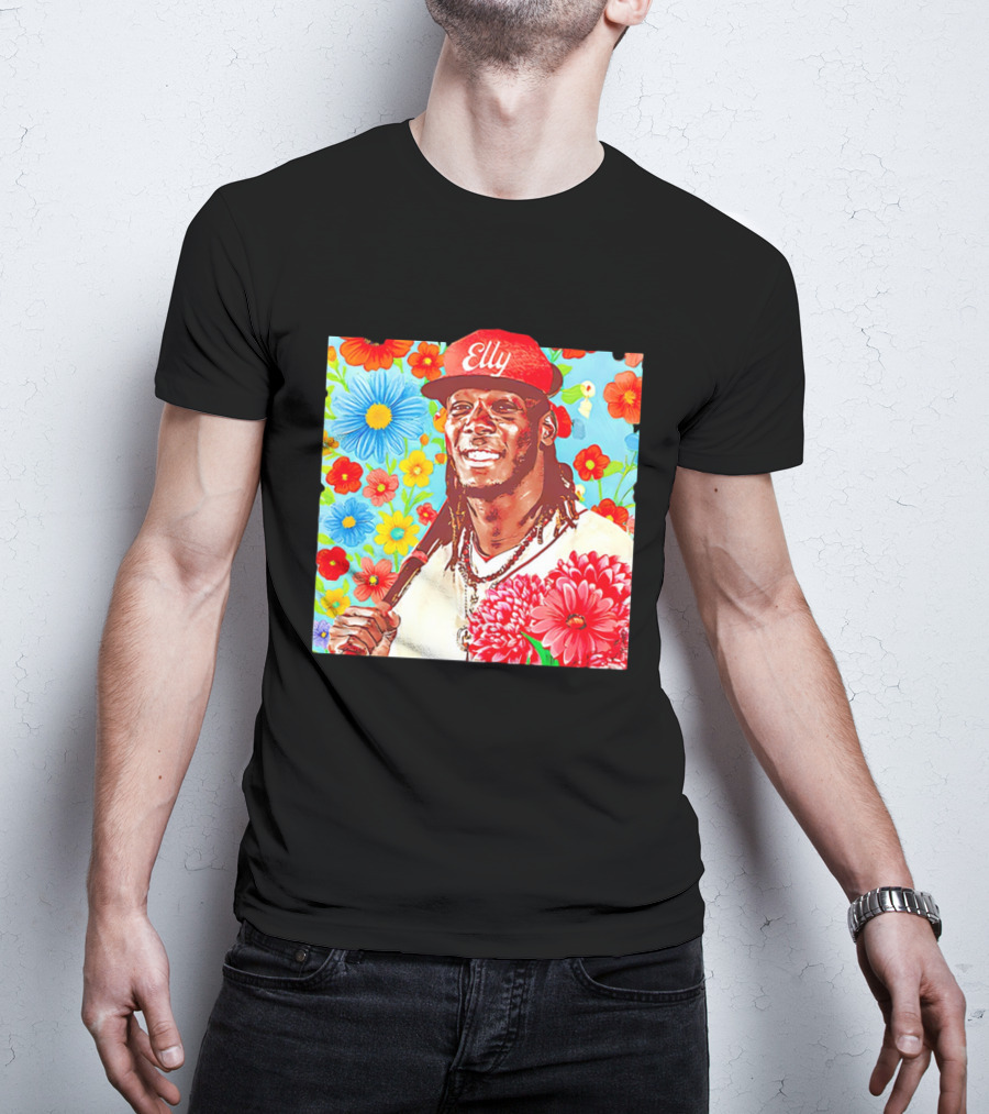 Elly De La Cruz Cincinnati Reds Floral Baseball Imagery T-Shirt