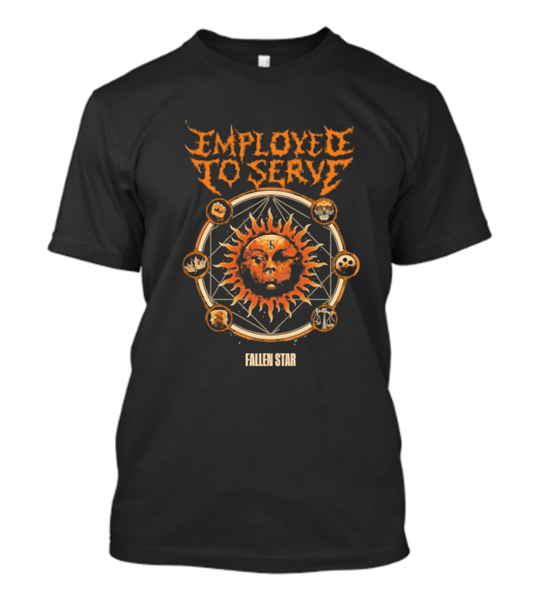 Employed To Serve Fallen Sun Star With Zodiac Circles T-Shirt
