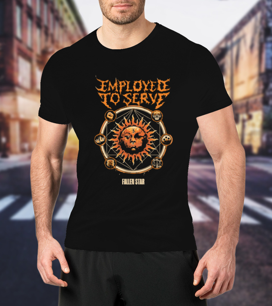 Employed To Serve Fallen Sun Star With Zodiac Circles T-Shirt