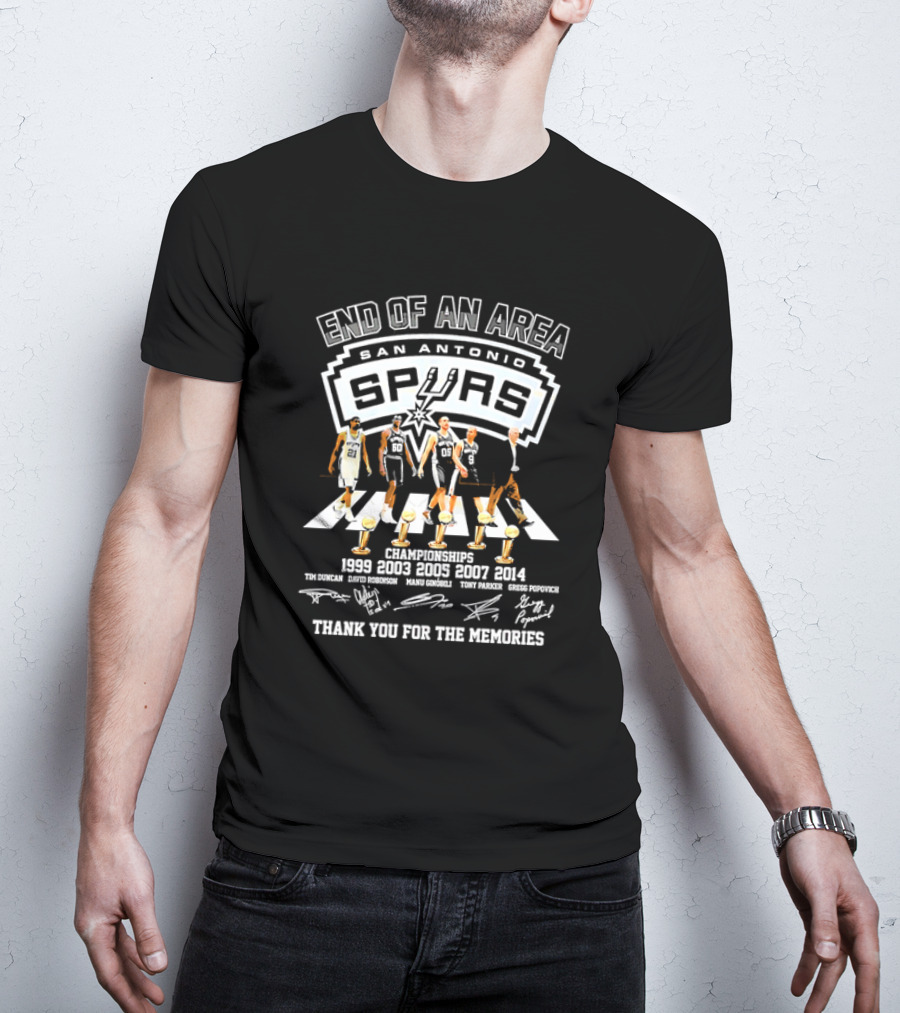End Of An Era San Antonio Spurs Championships 1999 2003 2005 2007 2014 Thank You For The Memories Signatures T-Shirt