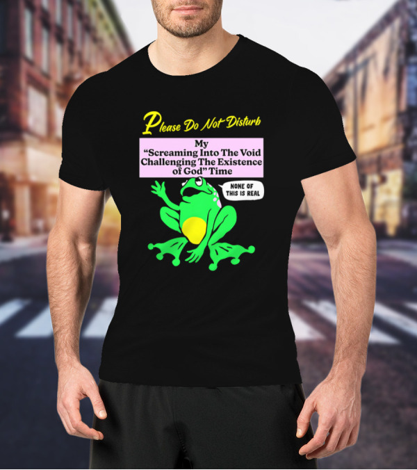 Please Do Not Disturb My Screaming Into The Void Challenging The Existence Of God Time None Of This Is Real Frog T-Shirt