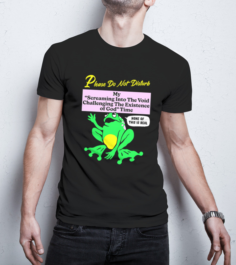 Please Do Not Disturb My Screaming Into The Void Challenging The Existence Of God Time None Of This Is Real Frog T-Shirt
