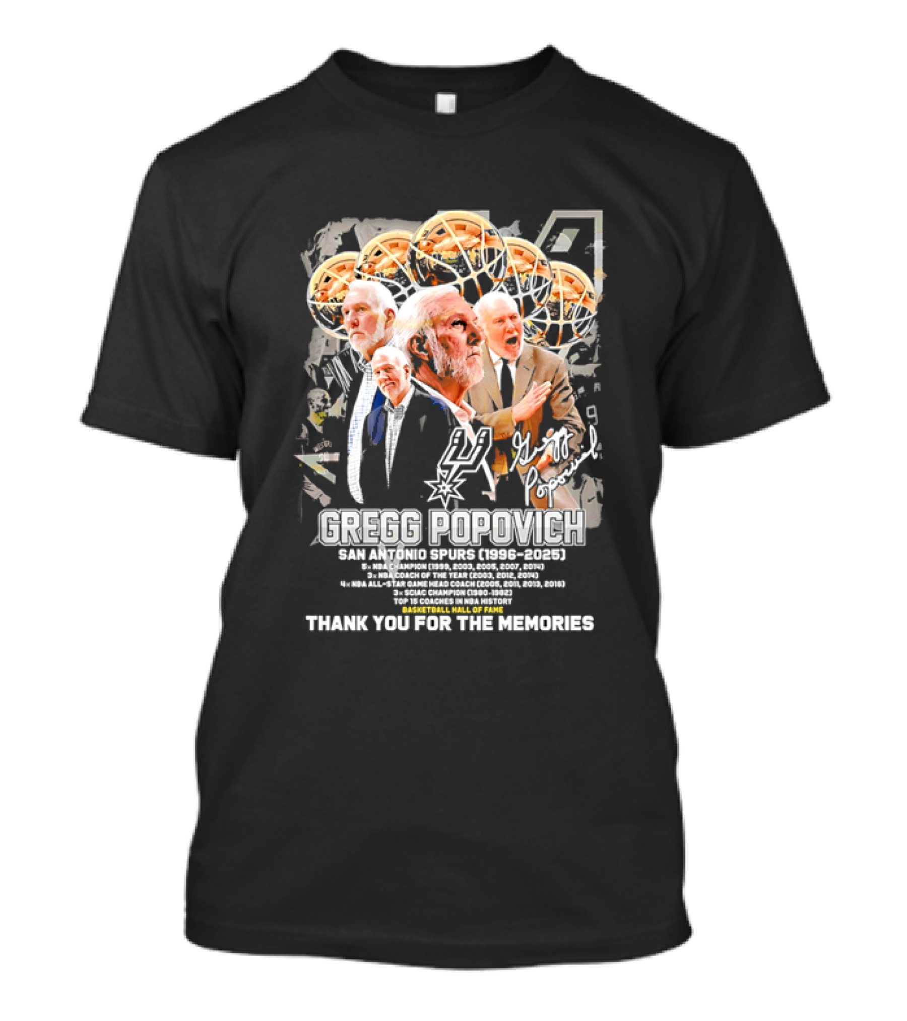 Gregg Popovich San Antonio Spurs 1996-2025 Coach Legacy Thank You For The Memories T-Shirt
