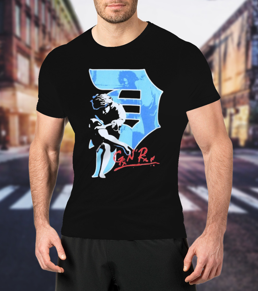 Guns N' Roses GNR Blue Dirty P Baseball Style Iconic Print T-Shirt