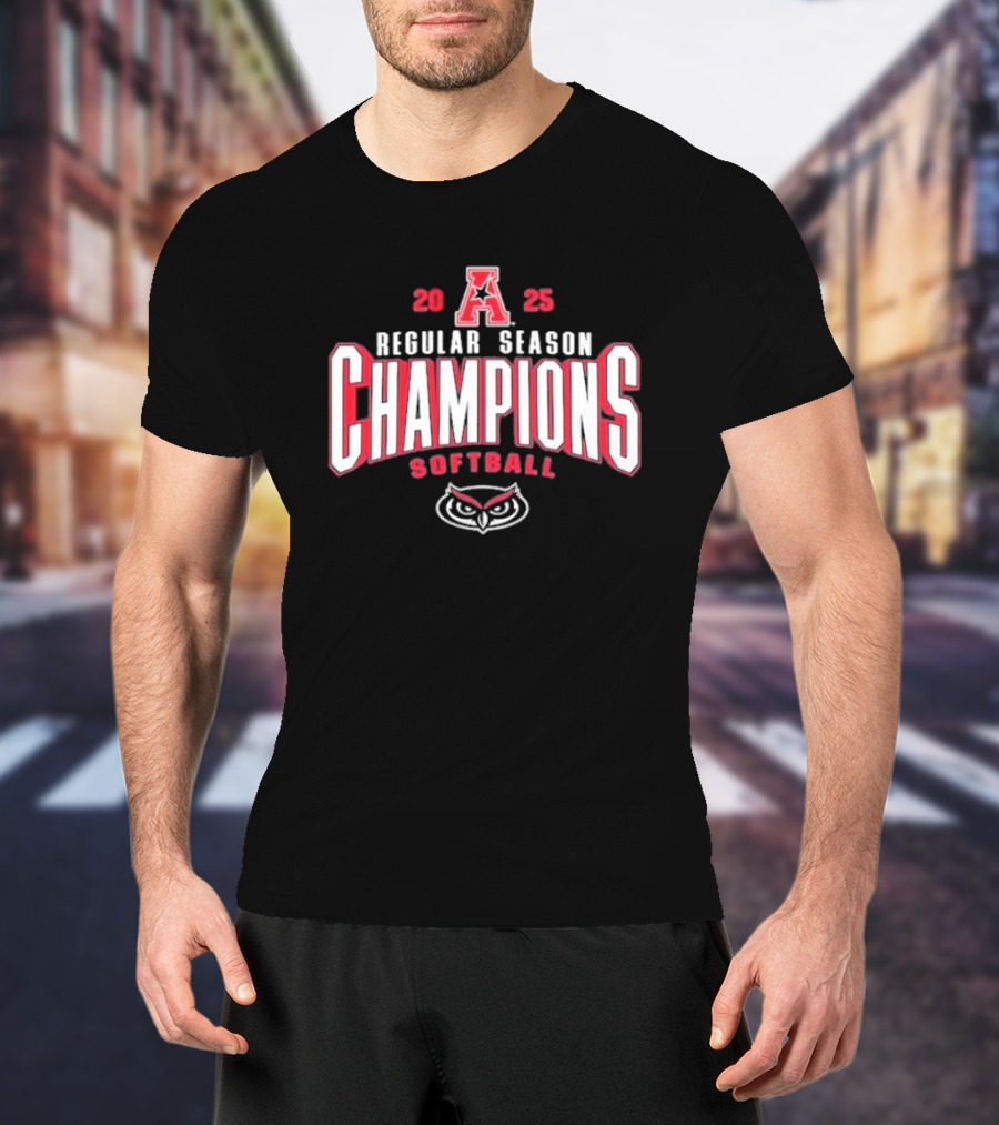 Florida Atlantic Owls 2025 AAC Softball Regular Season Champions Owl Logo T-Shirt