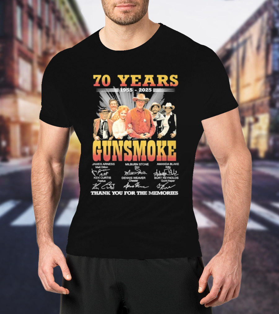 70 Years Gunsmoke 1955 2025 Thank You For The Memories James Arness Milburn Stone Amanda Blake Signatures T-Shirt